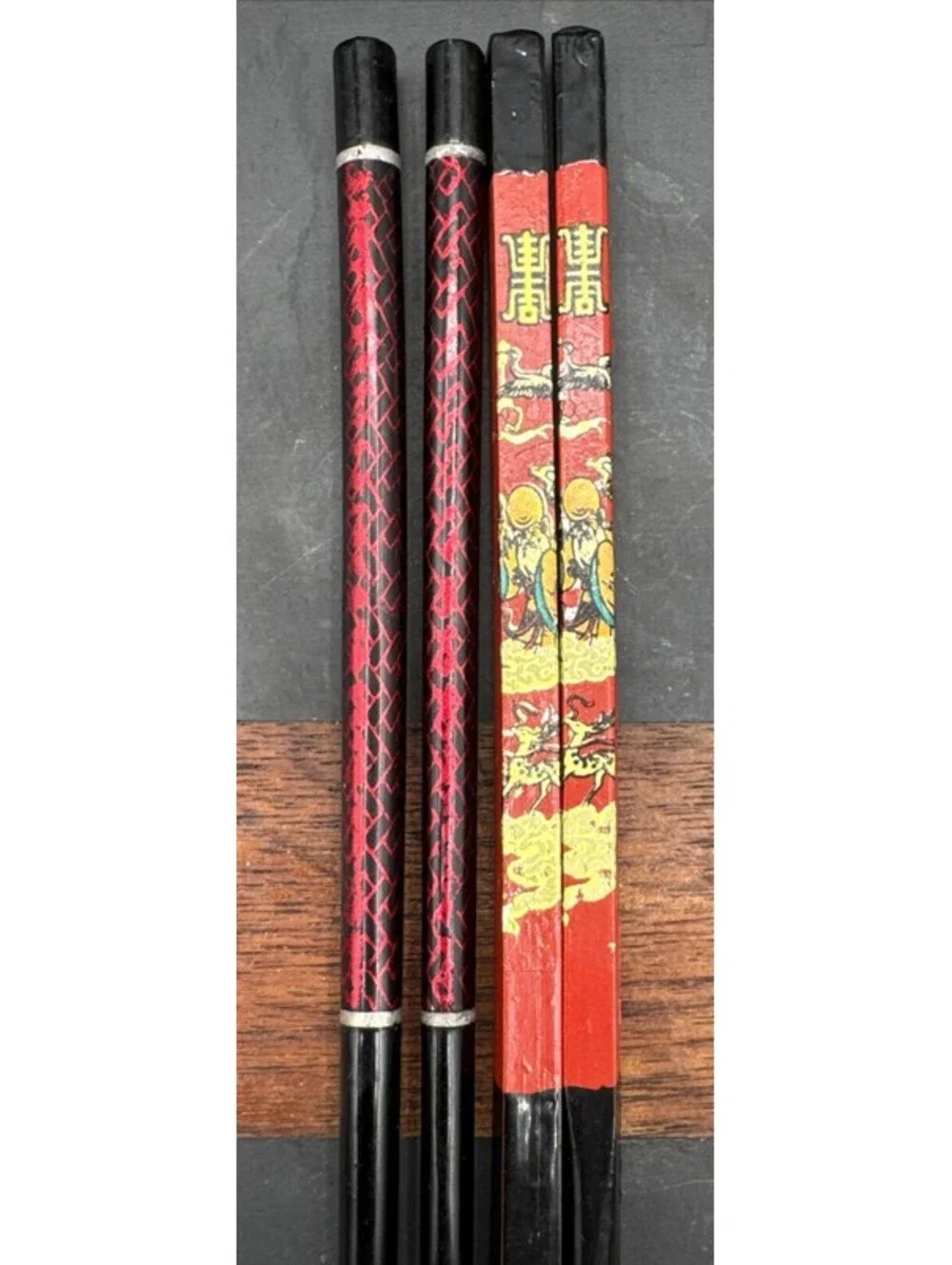 Wooden Lacquered Chopsticks Vintage - 2 Pairs
